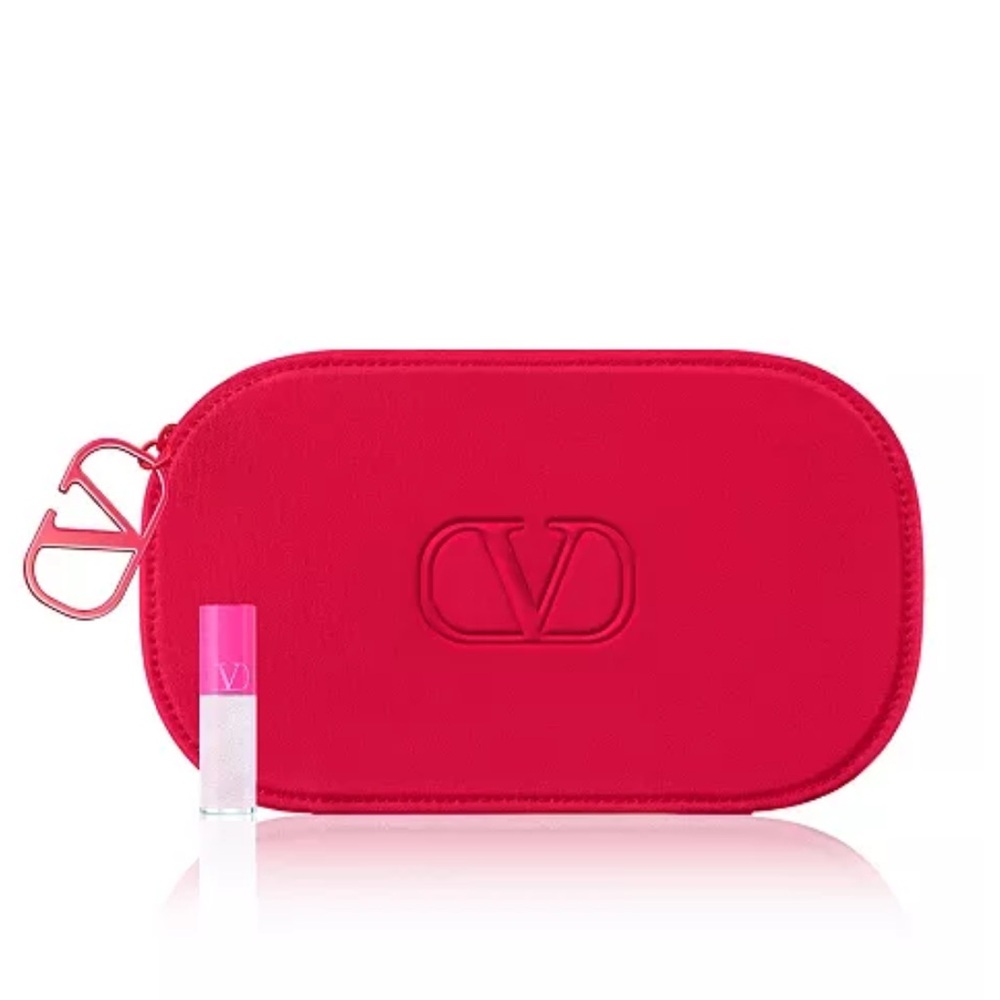 Valentino Bag 2pc beauty gift set w Red VLogo Cosmetic Pouch New Best gift GWP